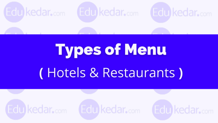 types of menu in hotel